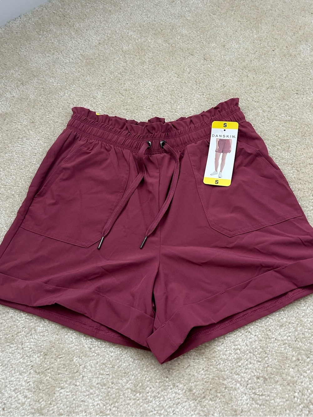 Danskin Women's Burgundy Athletic Shorts with Drawstring Waist Size S